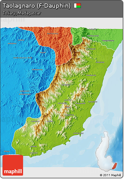 Physical 3D Map of Taolagnaro (F-Dauphin), political outside