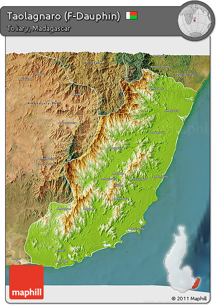 Physical 3D Map of Taolagnaro (F-Dauphin), satellite outside