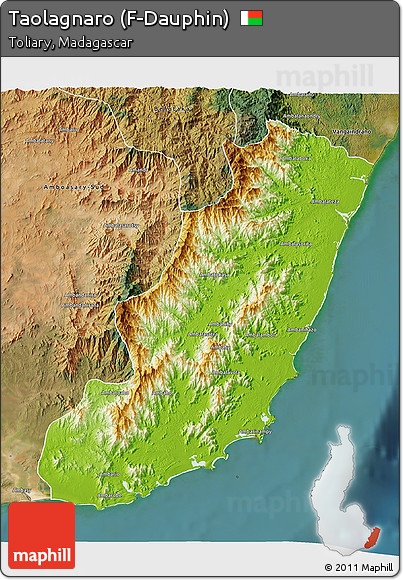 Physical 3D Map of Taolagnaro (F-Dauphin), satellite outside