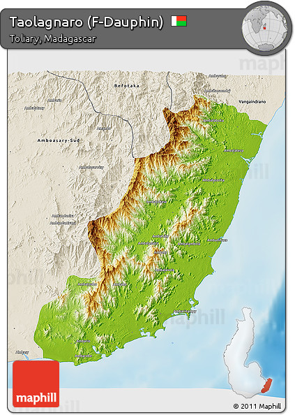 Physical 3D Map of Taolagnaro (F-Dauphin), shaded relief outside