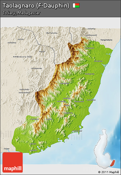 Physical 3D Map of Taolagnaro (F-Dauphin), shaded relief outside