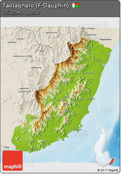 Physical 3D Map of Taolagnaro (F-Dauphin), shaded relief outside