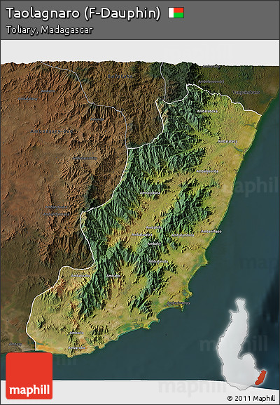 Satellite 3D Map of Taolagnaro (F-Dauphin), darken
