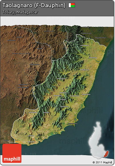 Satellite 3D Map of Taolagnaro (F-Dauphin), darken