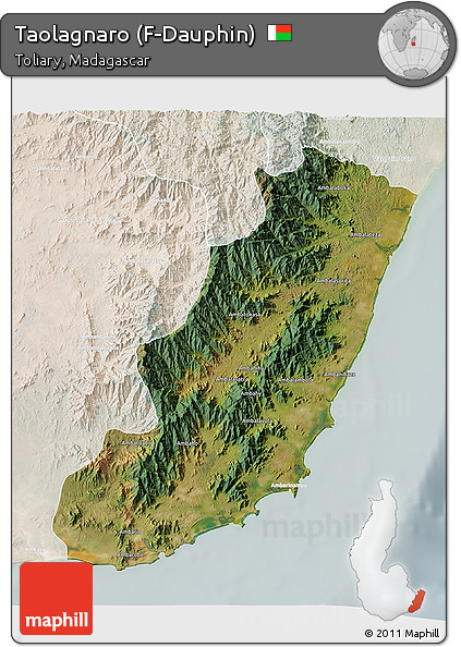 Satellite 3D Map of Taolagnaro (F-Dauphin), lighten