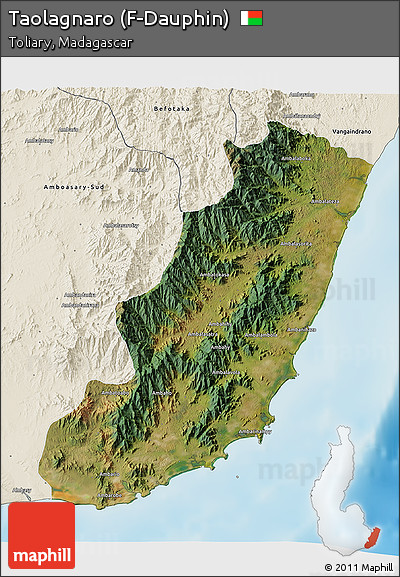 Satellite 3D Map of Taolagnaro (F-Dauphin), shaded relief outside