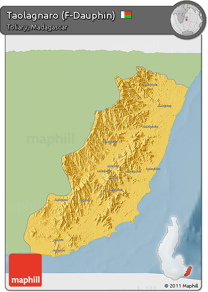 Savanna Style 3D Map of Taolagnaro (F-Dauphin), single color outside