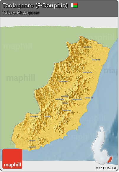 Savanna Style 3D Map of Taolagnaro (F-Dauphin), single color outside