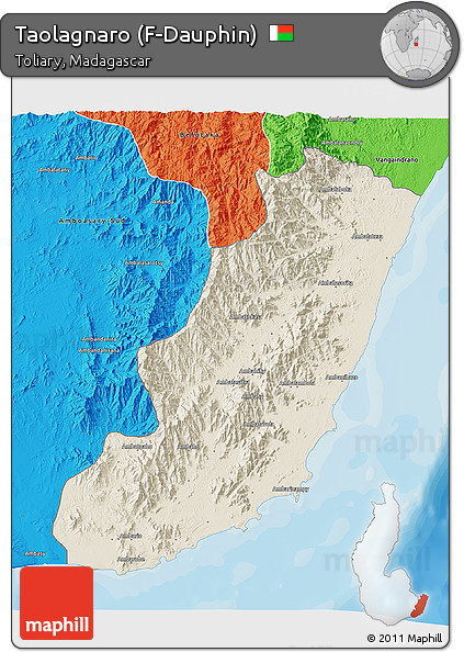 Shaded Relief 3D Map of Taolagnaro (F-Dauphin), political outside