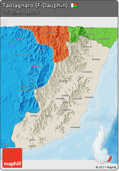 Shaded Relief 3D Map of Taolagnaro (F-Dauphin), political outside