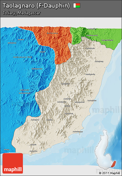 Shaded Relief 3D Map of Taolagnaro (F-Dauphin), political outside