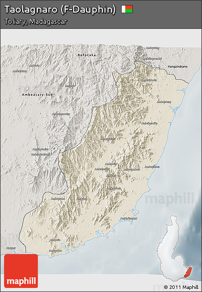 Shaded Relief 3D Map of Taolagnaro (F-Dauphin), semi-desaturated