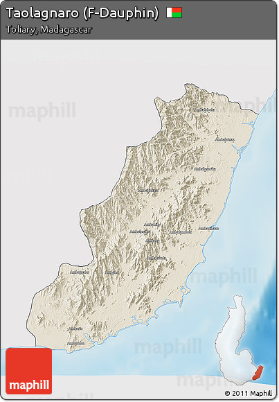 Shaded Relief 3D Map of Taolagnaro (F-Dauphin), single color outside