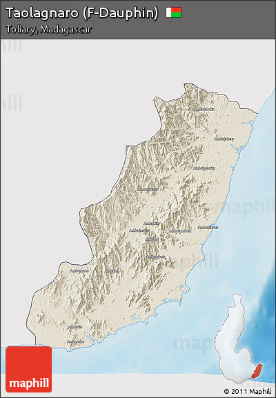 Shaded Relief 3D Map of Taolagnaro (F-Dauphin), single color outside