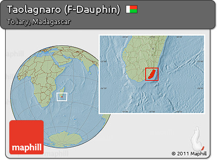 Savanna Style Location Map of Taolagnaro (F-Dauphin), hill shading