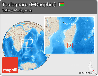 Shaded Relief Location Map of Taolagnaro (F-Dauphin), within the entire country