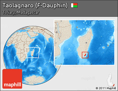 Shaded Relief Location Map of Taolagnaro (F-Dauphin), within the entire country