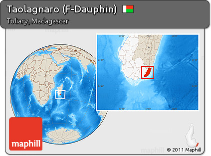 Shaded Relief Location Map of Taolagnaro (F-Dauphin), highlighted parent region