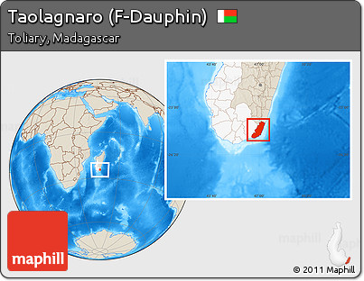 Shaded Relief Location Map of Taolagnaro (F-Dauphin), highlighted parent region