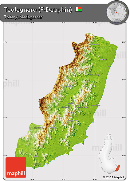 Physical Map of Taolagnaro (F-Dauphin), cropped outside