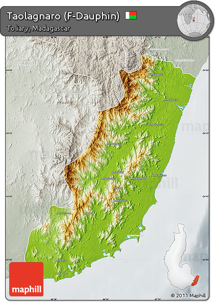 Physical Map of Taolagnaro (F-Dauphin), lighten, semi-desaturated