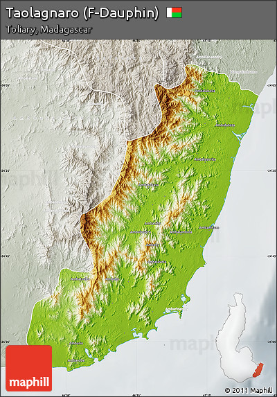 Physical Map of Taolagnaro (F-Dauphin), lighten, semi-desaturated