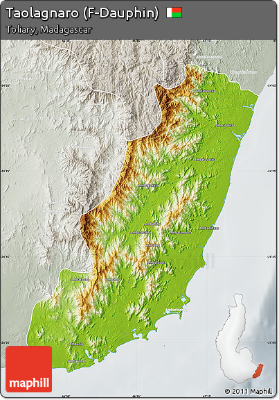 Physical Map of Taolagnaro (F-Dauphin), lighten, semi-desaturated