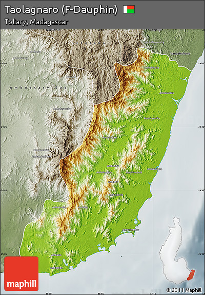 Physical Map of Taolagnaro (F-Dauphin), semi-desaturated