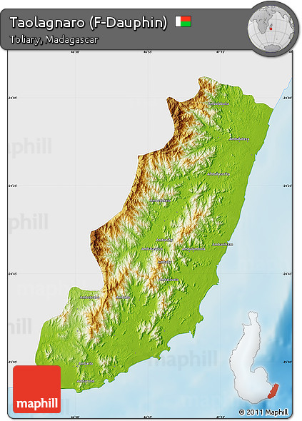 Physical Map of Taolagnaro (F-Dauphin), single color outside