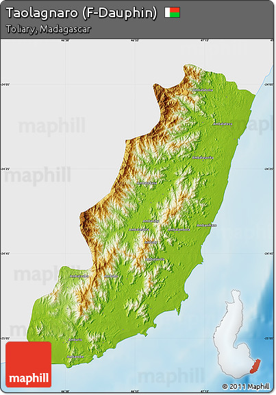 Physical Map of Taolagnaro (F-Dauphin), single color outside