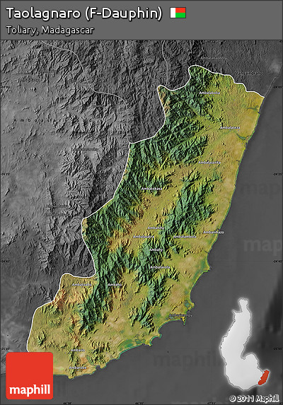 Satellite Map of Taolagnaro (F-Dauphin), darken, desaturated