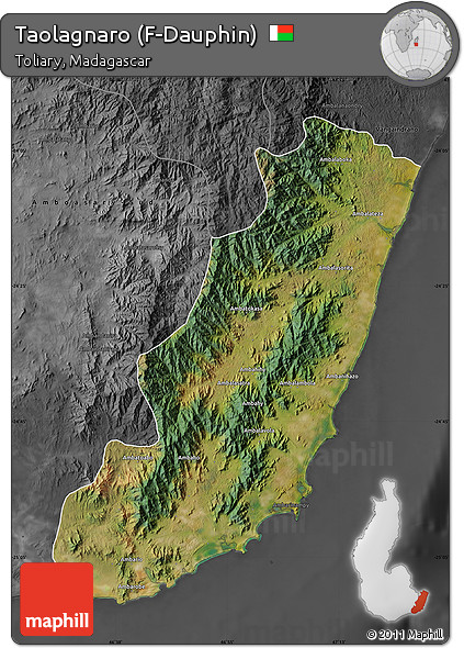 Satellite Map of Taolagnaro (F-Dauphin), darken, desaturated