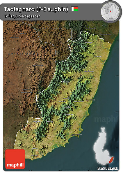 Satellite Map of Taolagnaro (F-Dauphin), darken