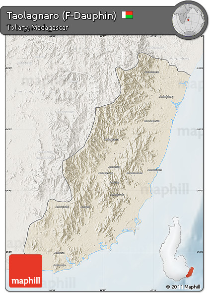 Shaded Relief Map of Taolagnaro (F-Dauphin), lighten