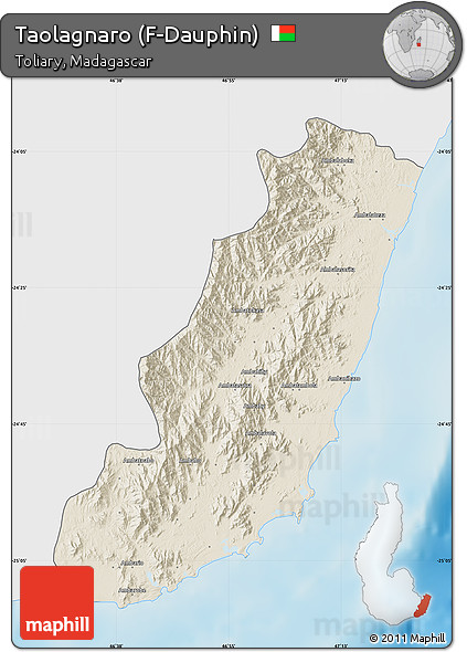 Shaded Relief Map of Taolagnaro (F-Dauphin), single color outside
