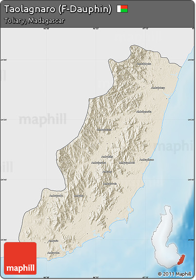 Shaded Relief Map of Taolagnaro (F-Dauphin), single color outside