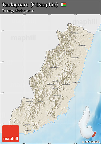 Shaded Relief Map of Taolagnaro (F-Dauphin), single color outside