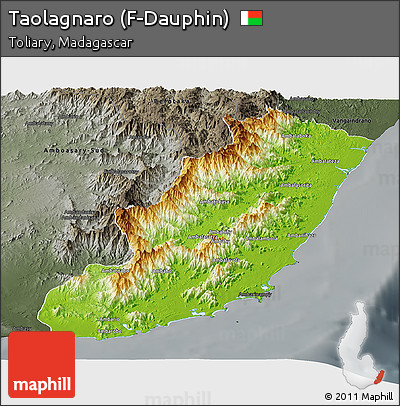 Physical Panoramic Map of Taolagnaro (F-Dauphin), darken, semi-desaturated