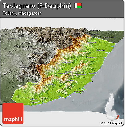 Physical Panoramic Map of Taolagnaro (F-Dauphin), darken, semi-desaturated
