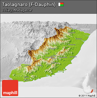 Physical Panoramic Map of Taolagnaro (F-Dauphin), lighten, desaturated