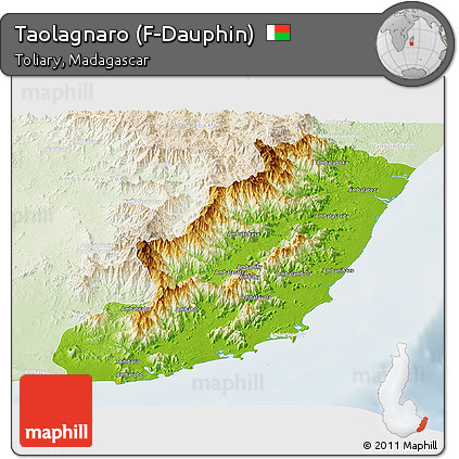 Physical Panoramic Map of Taolagnaro (F-Dauphin), lighten