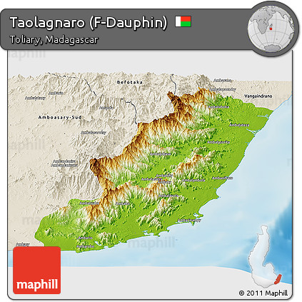 Physical Panoramic Map of Taolagnaro (F-Dauphin), shaded relief outside