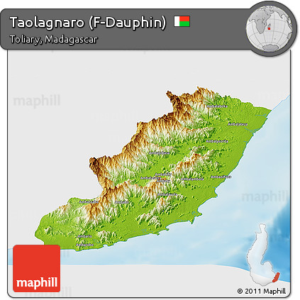 Physical Panoramic Map of Taolagnaro (F-Dauphin), single color outside