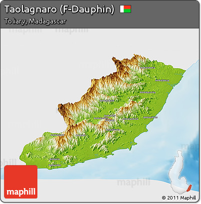Physical Panoramic Map of Taolagnaro (F-Dauphin), single color outside