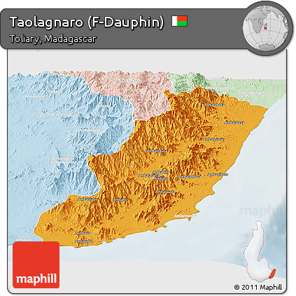 Political Panoramic Map of Taolagnaro (F-Dauphin), lighten