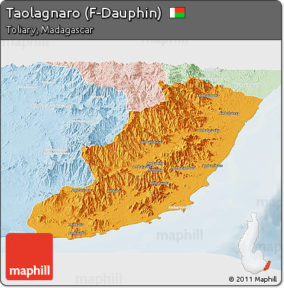 Political Panoramic Map of Taolagnaro (F-Dauphin), lighten