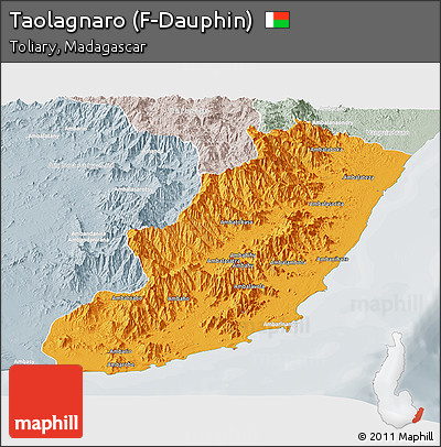 Political Panoramic Map of Taolagnaro (F-Dauphin), lighten, semi-desaturated