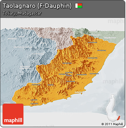 Political Panoramic Map of Taolagnaro (F-Dauphin), lighten, semi-desaturated