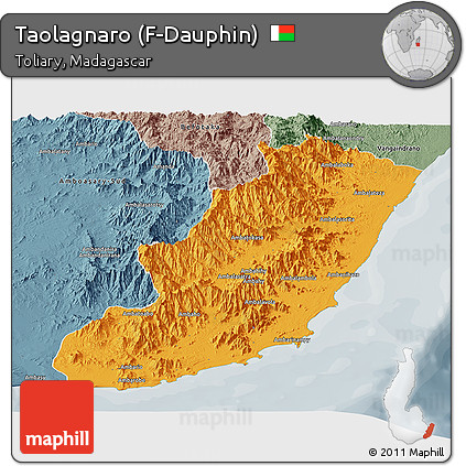 Political Panoramic Map of Taolagnaro (F-Dauphin), semi-desaturated