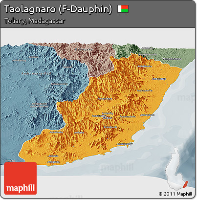 Political Panoramic Map of Taolagnaro (F-Dauphin), semi-desaturated